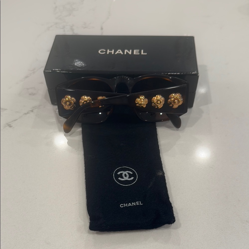 Vintage Chanel Gold Camilla Tortoise Sunglasses